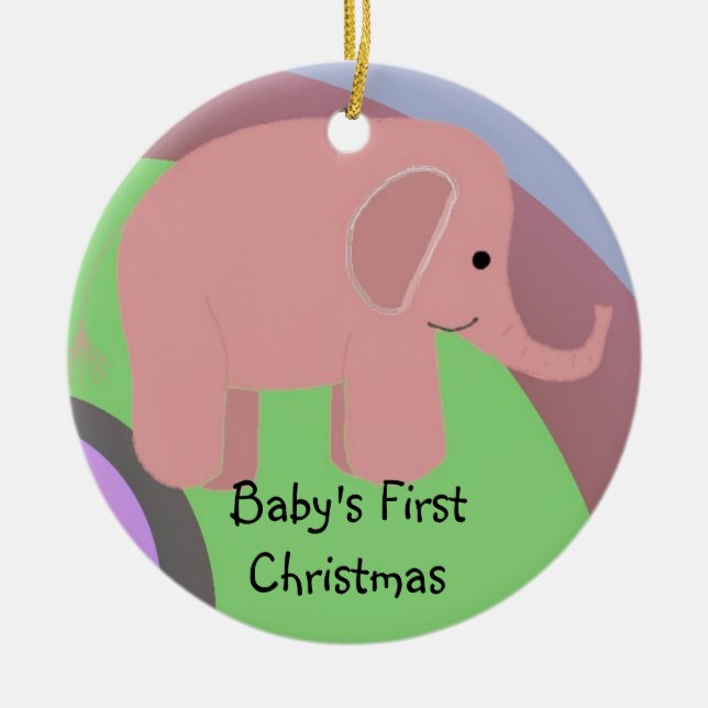 Pink Elephant Baby's Frist Christmas Keramik Ornament (Vorne)