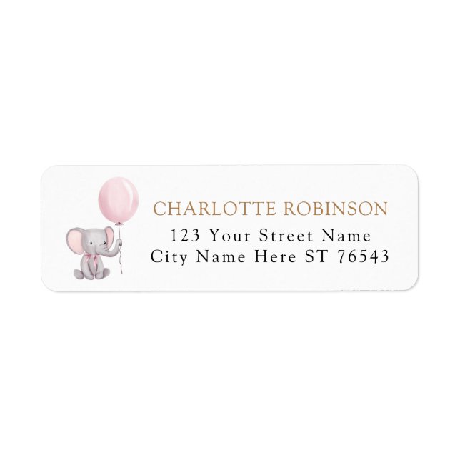 Pink Elephant Balloon Baby Dusche Rücksendeadresse (Vorne)