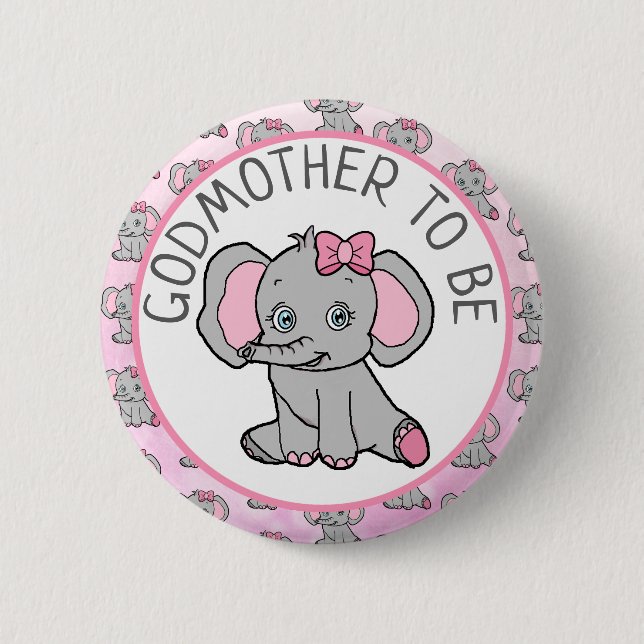 Pink Elephant Big Godmutter zu Baby Dusche Button (Vorderseite)