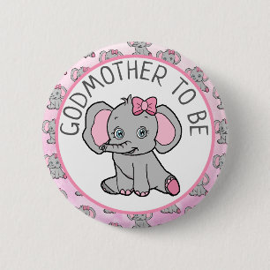 Pink Elephant Big Godmutter zu Baby Dusche Button
