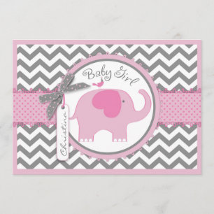 Pink Elephant Bird und Zickzack Print Baby Dusche Einladung