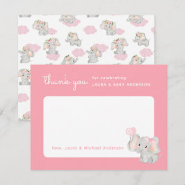 Pink Elephant Danke-Card für die Kinderdusche Dankeskarte