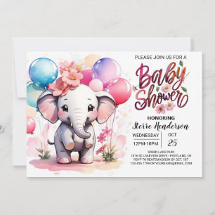 Pink Elephant Delight Baby Dusche Einladung
