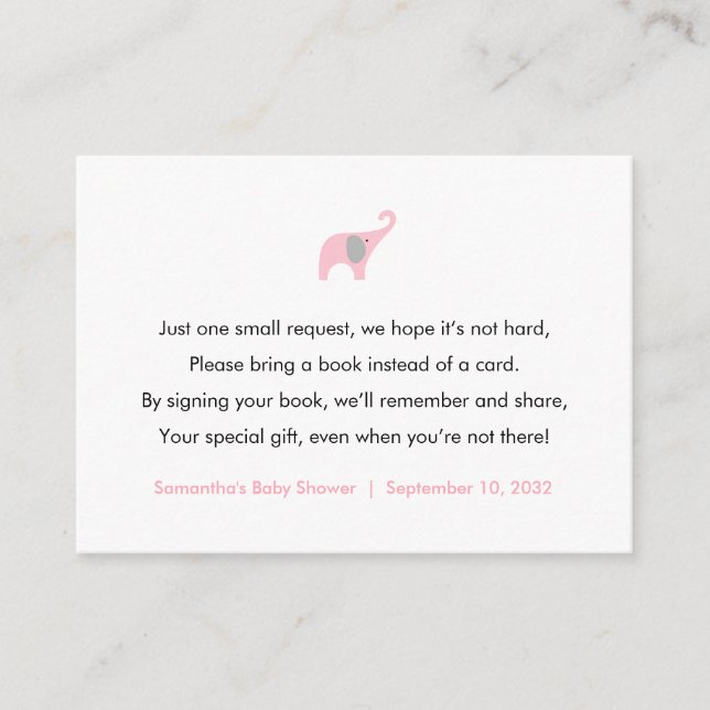 Pink Elephant Demande de carte / livres pour bébé (Devant)