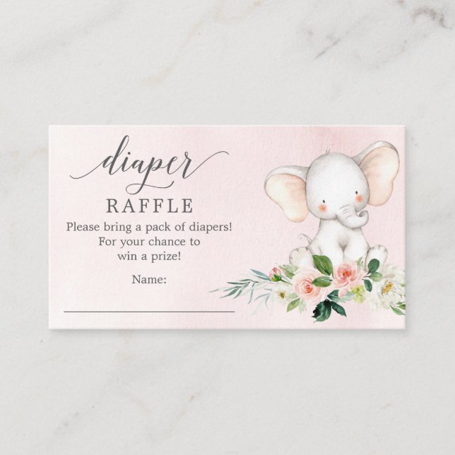 Pink Elephant Diaper Raffle Baby Duschkarte Begleitkarte (Vorderseite)