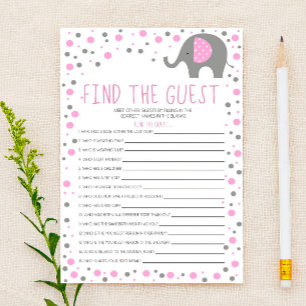 Pink Elephant Find Guest Baby Shower Game Briefpapier