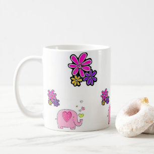Pink Elephant Floral Tasse
