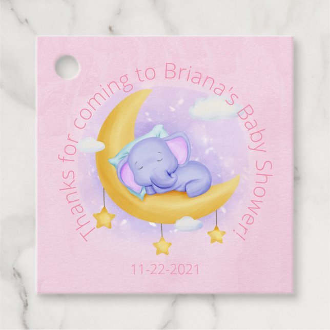 Pink Elephant Girl Baby Dusche Geschenkanhänger (Vorderseite)