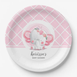 Pink Elephant Girl Baby Dusche Pappteller