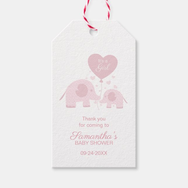 Pink Elephant Girl Babydusche Danke, dass Sie dafü Geschenkanhänger (Vorderseite)