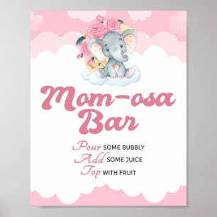 Pink Elephant Girl Babydusche Momosa Bar Sign Poster