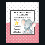 Pink Elephant Girl Birthday Stats Personalisiert Poster<br><div class="desc">Pink Elephant Girl Birthday Stats Personalisiert</div>