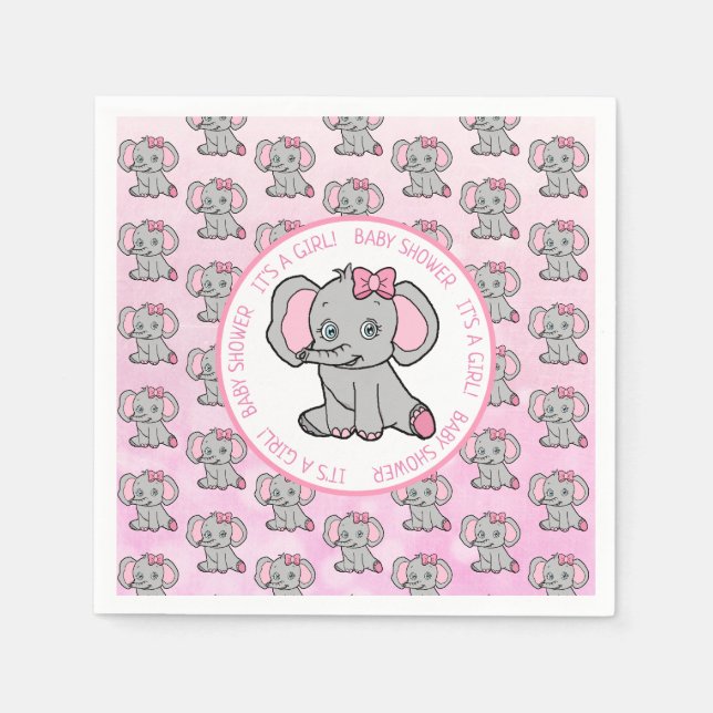 Pink Elephant Girl's Baby Shower Serviette (Vorderseite)