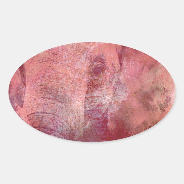 Pink Elephant Grunge Ovaler Aufkleber (Vorderseite)