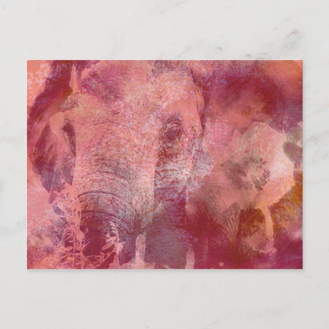 Pink Elephant Grunge Postkarte (Vorderseite)