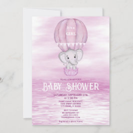 Pink Elephant Hot Air Ballon Babydusche Einladung