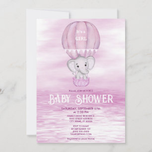 Pink Elephant Hot Air Ballon Babydusche Einladung