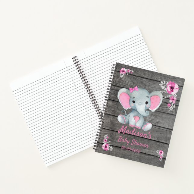 Pink Elephant Hues Book Baby Showdusche Notizbuch (Innenseite)