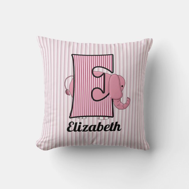 Pink Elephant Kid's Mit Monogramm E Kissen (Vorderseite)