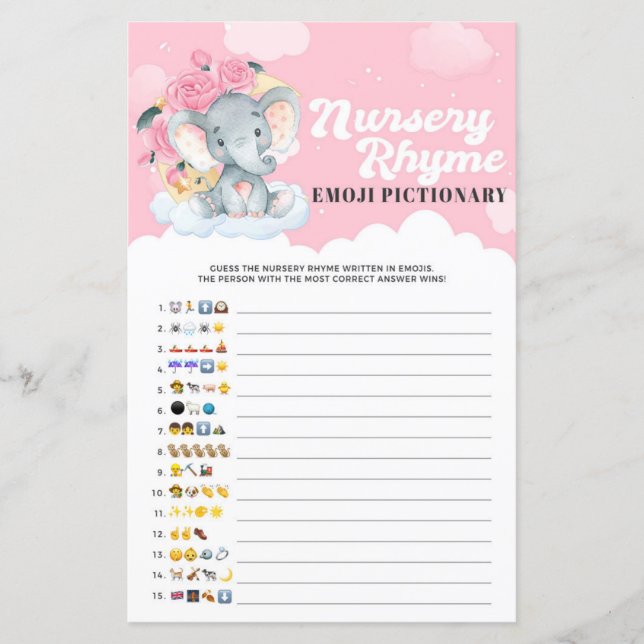 Pink Elephant Kinderzimmer Rhyme Emoji Pictionary  (Vorderseite)