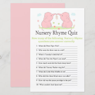Pink Elephant Kinderzimmer Rhyme Quiz Babydusche