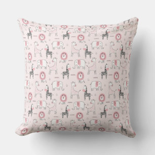 Pink Elephant Lion, Zebra Zoo Animals Beach Ocean Kissen