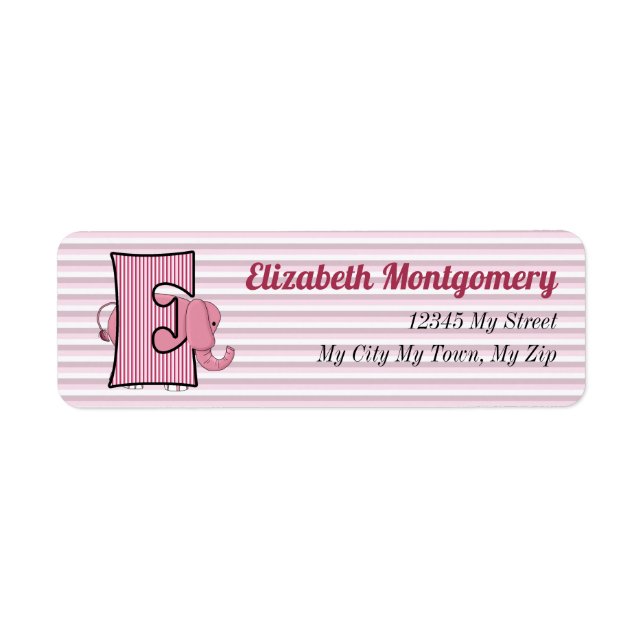 Pink Elephant Monogram Letter E-Adresse (Vorne)