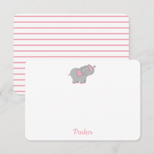 Pink Elephant Personalisiert Kids Stationierung Dankeskarte (Vorne/Hinten)