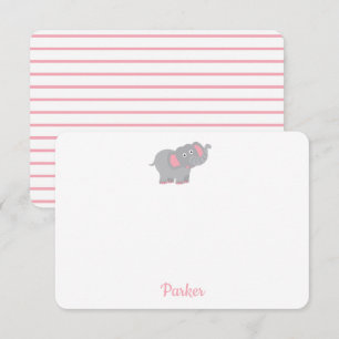Pink Elephant Personalisiert Kids Stationierung Dankeskarte