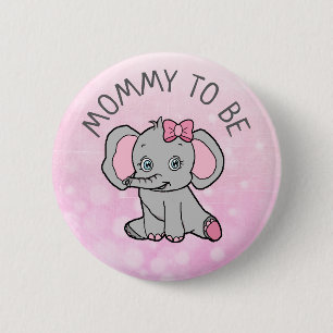 Pink Elephant Themed Mama to Be Baby Dusche Button