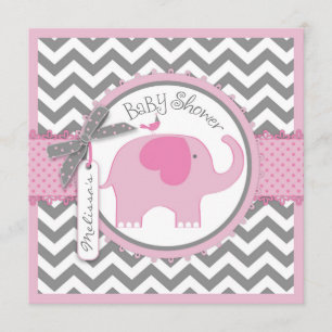 Pink Elephant und Zickzack Print Baby Dusche Einladung