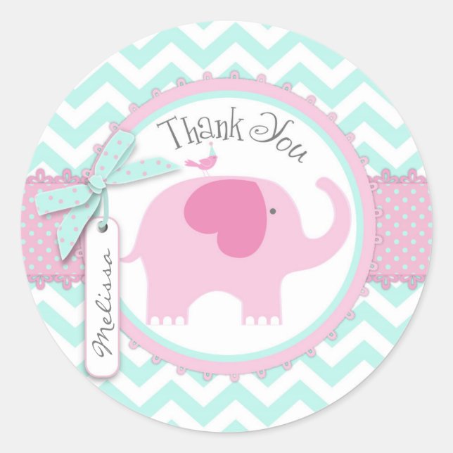 Pink Elephant und Zickzack Print Vielen Dank Runder Aufkleber (Vorderseite)