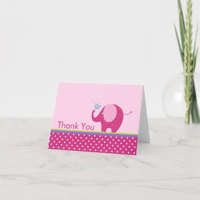 Pink Elephant Vielen Dank Note Card Dankeskarte (Vorderseite)