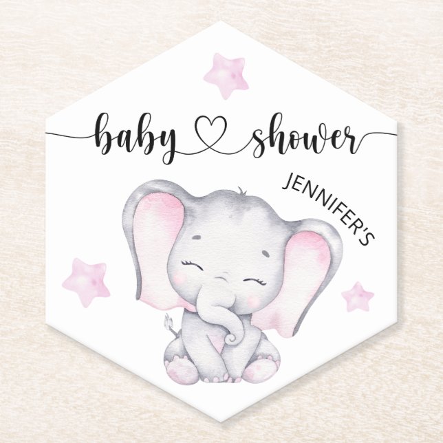 Pink Elephant Watercolor Babydusche Untersetzer (Vorderseite)