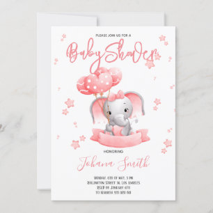 Pink Elephant Watercolor Kinderdusche Einladung