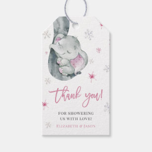 Pink Elephant Winter Girl Babydusche Danke Geschenkanhänger
