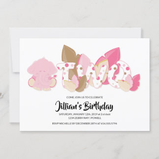 Pink Elephant zweite Geburtstagsparty Einladung