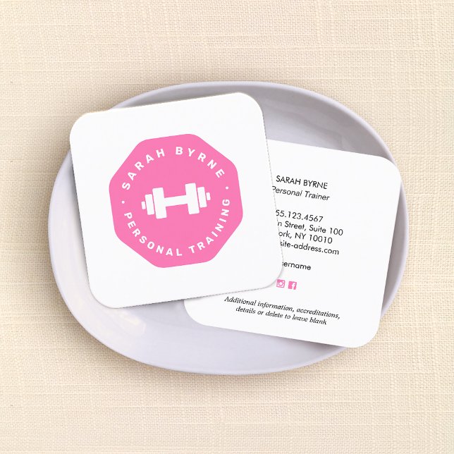 Pink Emblem Personal Trainer Training Business Ca Quadratische Visitenkarte (Von Creator hochgeladen)