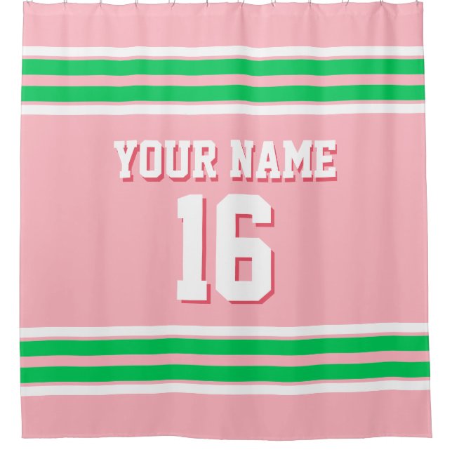 Pink Emerald Green White Stripes Sports Jersey Duschvorhang (Vorderseite)