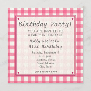 Pink En vichy Anniversaire Fête Invitation