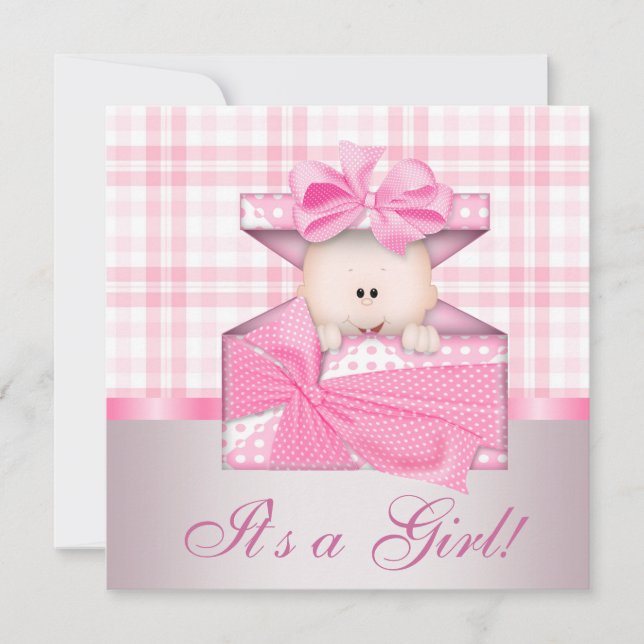 Pink En vichy Baby Girl Douche Invitations (Devant)