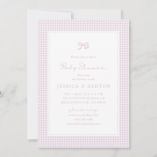 Pink En vichy Bow Baby Girl, Invitation Baby showe