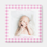 Pink En vichy Check Baby Birthdate Magnet