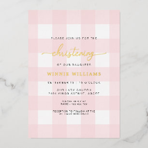 Pink En vichy Christening Foil Invitation