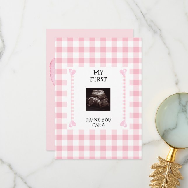Pink En vichy Coeur drôle Bébé Merci (Devant/Arrière en situation)