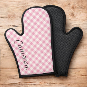 Pink En vichy four Mitt avec nom Personnalisé