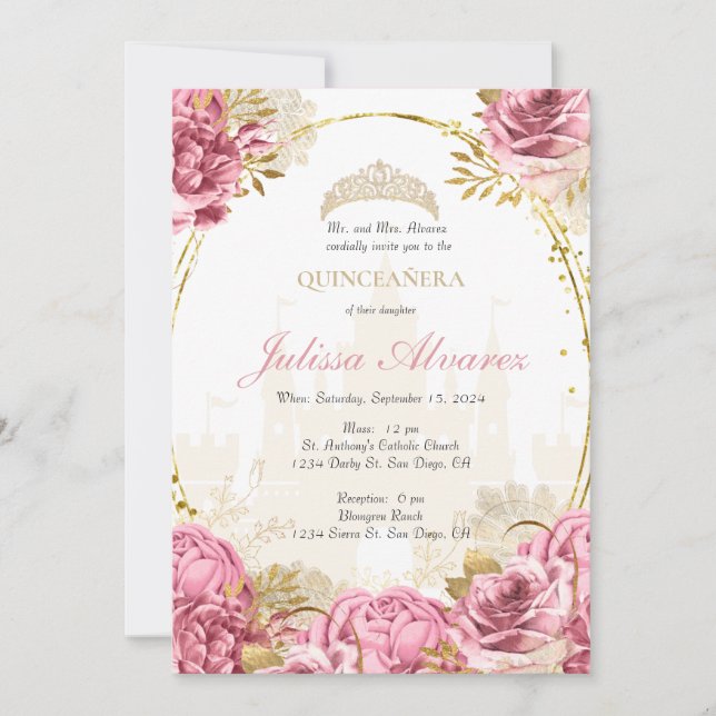 Pink Enchanted Fairytale Quinceanera Invitation Einladung (Vorderseite)