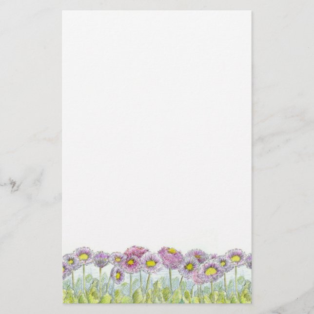 Pink English Daisy Blume Letter Writing Briefpapier (Vorderseite)