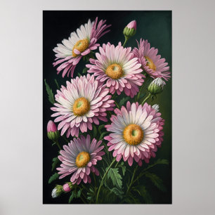 Pink English Daisy Flower Art Imprimer Poster