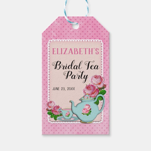 Pink English Hütte Style Bridal Tee Party Dusche Geschenkanhänger (Vorderseite)
